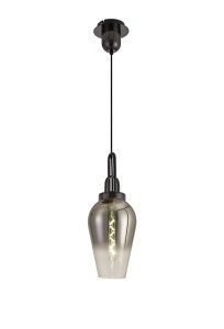 Urasawa 1 Light Pendant E27 With 23cm Pear Glass, Black Chrome/Matt Black/Smoked/Clear