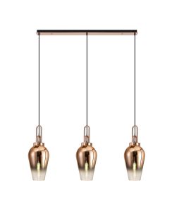 Urasawa Linear 3 Light Pendant E27 With 23cm Pear Glass, Copper/Clear Copper/Matt Black