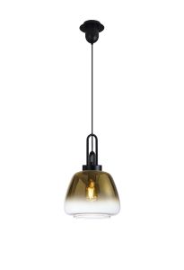 Urasawa 1 Light E27 Pendant With 28cm Trapezium Glass, Matt Black / Brass Gold