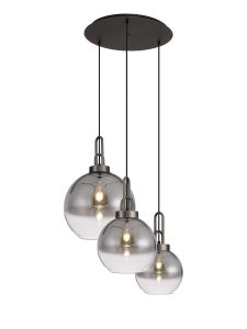 Urasawa 60cm 2m Round Pendant 3 Light E27 With Various Glasses, Antique Silver / Smoked / Matt Black