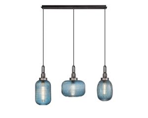 Urasawa Linear Pendant 3 Light E27 With Various Glasses, Aged Pewter / Petrol Blue / Matt Black