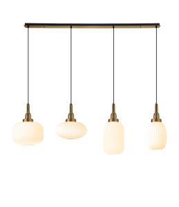 Urasawa Linear Pendant 4 Light E27 With Various Glasses, Brass Gold / Opal / Matt Black