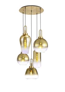 Urasawa 2.5m Round Pendant 5 Light E27 With Various Glasses, Brass Gold / Matt Black