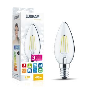 Value Classic LED Candle E14 Dimmable 4W 6000K Cool White, 470lm, Clear Finish, 3yrs Warranty