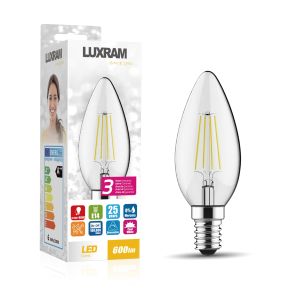 Value Classic LED Candle E14 Dimmable 5.5W 4000K Natural White, 600lm, Clear Finish, 3yrs Warranty