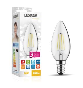 Value Classic LED Candle E14 Dimmable 5.5W 2700K Warm White, 600lm, Clear Finish, 3yrs Warranty
