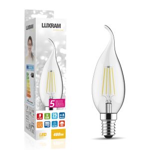 Value Classic LED Candle Tip E14 4W Warm White 2700K, 470lm, Clear Finish