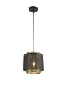 Vecchio Single Small Pendant, 1 Light Adjustable E27, Matt Black/Satin Gold