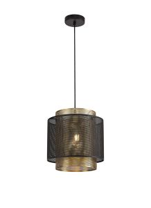Vecchio 28cm Single Large Pendant, 1 Light Adjustable E27, Matt Black/Satin Gold