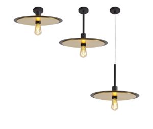 Vino 43cm Single 3 In1 Ceiling Flush, Semi Flush & Pendant Light, 1 Light Adjustable E27, Black/Gold