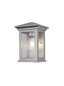 Violetta Flush Wall Lamp, 1 x E27, IP54, Silver Grey/Clear Seeded Glass, 2yrs Warranty