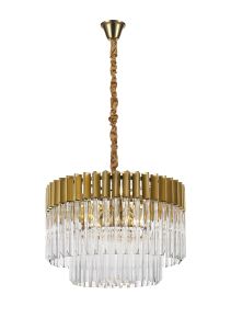 Vita 60cm Pendant Round 8 Light E14, Brass/Clear Sculpted Glass, Item Weight: 18kg