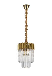 Vita 30cm Pendant Round 4 Light E14, Brass/Clear Sculpted Glass