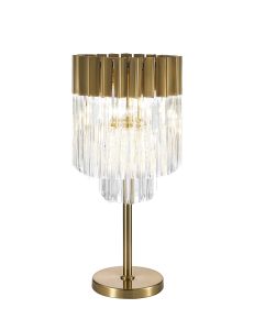 Vita 30 x H65cm Table Lamp 3 Light E14, Brass/Clear Sculpted Glass