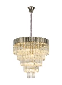 Brewer 80cm Pendant Round 5 Tier 19 Light E14, Polished Nickel/Clear Sculpted Glass, Item Weight: 30.2kg