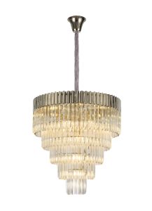 Vita 80cm Pendant Round 5 Tier 19 Light E14, Polished Nickel/Clear Sculpted Glass, Item Weight: 30.2kg