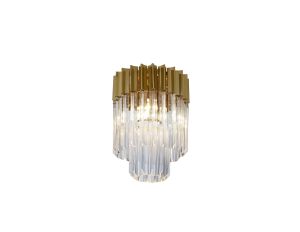 Vita 30cm Flush Ceiling Round 3 Light E14, Brass/Clear Sculpted Glass