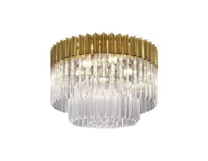 Vita 60cm Flush Ceiling Round 7 Light E14, Brass/Clear Sculpted Glass, Item Weight: 15kg