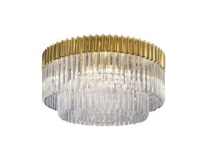 Vita 80cm Flush Ceiling Round 12 Light E14, Brass/Clear Sculpted Glass, Item Weight: 29kg