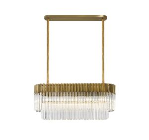 Vita 100 x 32cm Linear Pendant Rectangle 5 Light E14, Brass/Clear Sculpted Glass, Item Weight: 21.2kg