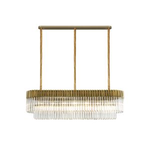 Vita 150 x 40cm Pendant Rectangle 7 Light E14, Brass/Clear Sculpted Glass, Item Weight: 28kg