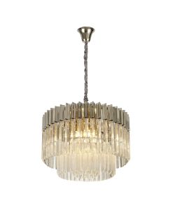 Vita 60cm Pendant Round 8 Light E14, Polished Nickel/Clear Sculpted Glass Item Weight: 18kg