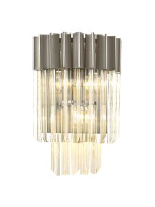 Vita 27.5 x H41cm Wall 3 Light E14, Polished Nickel/Clear Sculpted Glass