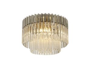 Vita 60cm Flush Ceiling Round 7 Light E14, Polished Nickel/Clear Sculpted Glass,Item Weight: 15kg