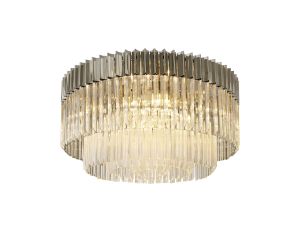 Vita 80cm Flush Ceiling Round 12 Light E14, Polished Nickel/Clear Sculpted Glass, Item Weight: 29kg