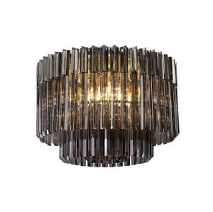 Vita 60cm Ceiling Round 7 Light E14, Polished Nickel / Smoke Sculpted Glass, Item Weight: 15kg