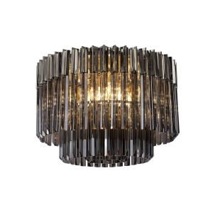 Vita 60cm Flush Ceiling Round 7 Light E14, Polished Nickel / Smoke Sculpted Glass, Item Weight: 15kg