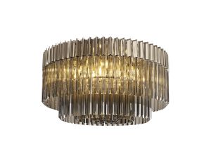 Vita 80cm Flush Ceiling Round 12 Light E14, Polished Nickel / Smoke Sculpted Glass, Item Weight: 29kg
