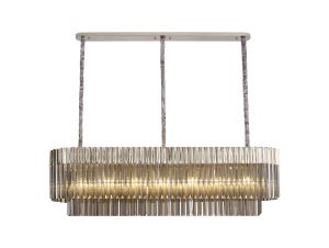 Vita 150 x 40cm Linear Pendant Rectangle 7 Light E14, Polished Nickel / Smoke Sculpted Glass, Item Weight: 28kg