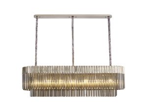 Vita 150 x 40cm Pendant Rectangle 7 Light E14, Polished Nickel / Smoke Sculpted Glass, Item Weight: 28kg