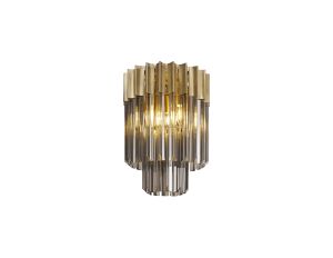 Vita 30cm Flush Ceiling Round 3 Light E14, Brass / Smoke Sculpted Glass