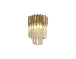 Vita 30cm Flush Ceiling Round 3 Light E14, Brass / Cognac Sculpted Glass
