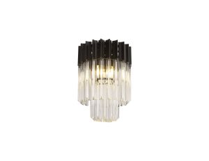 Vita 30cm Flush Ceiling Round 3 Light E14, Matt Black / Clear Sculpted Glass