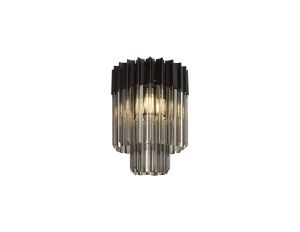Vita 30cm Flush Ceiling Round 3 Light E14, Matt Black / Smoke Sculpted Glass