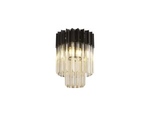 Vita 30cm Flush Ceiling Round 3 Light E14, Matt Black / Cognac Sculpted Glass
