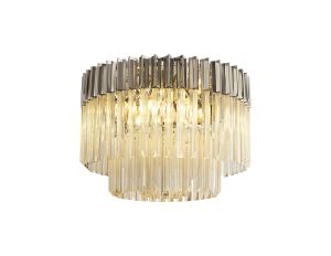 Vita 60cm Flush Ceiling Round 7 Light E14, Polished Nickel / Cognac Sculpted Glass,Item Weight: 15kg