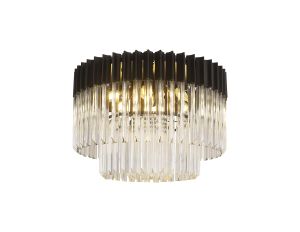 Vita 60cm Flush Ceiling Round 7 Light E14, Matt Black / Clear Sculpted Glass, Item Weight: 15kg