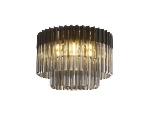 Vita 60cm Flush Ceiling Round 7 Light E14, Matt Black / Smoke Sculpted Glass, Item Weight: 15kg