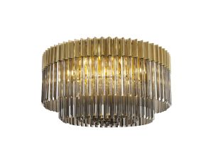Vita 80cm Flush Ceiling Round 12 Light E14, Brass / Smoke Sculpted Glass, Item Weight: 29kg
