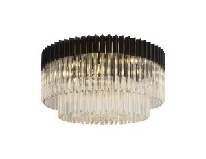 Vita 80cm Flush Ceiling Round 12 Light E14, Matt Black / Clear Sculpted Glass, Item Weight: 29kg
