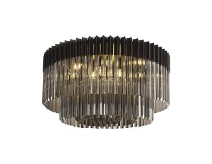 Vita 80cm Flush Ceiling Round 12 Light E14, Matt Black / Smoke Sculpted Glass, Item Weight: 29kg