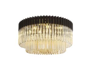Brewer 80cm Flush Ceiling Round 12 Light E14, Matt Black / Cognac Sculpted Glass, Item Weight: 29kg