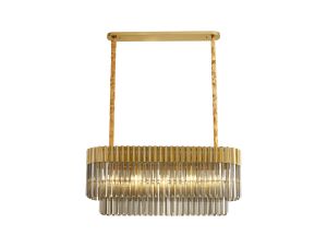 Vita 100 x 32cm Linear Pendant Rectangle 5 Light E14, Brass / Smoke Sculpted Glass, Item Weight: 21.2kg