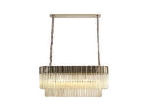 Vita 100 x 32cm Linear Pendant Rectangle 5 Light E14, Polished Nickel / Cognac Sculpted Glass, Item Weight: 21kg