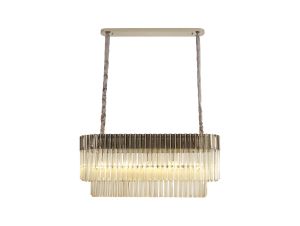 Vita 100 x 32cm Pendant Rectangle 5 Light E14, Polished Nickel / Cognac Sculpted Glass, Item Weight: 21kg