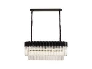 Vita 100 x 32cm Linear Pendant Rectangle 5 Light E14, Matt Black / Clear Sculpted Glass, Item Weight: 21.2kg